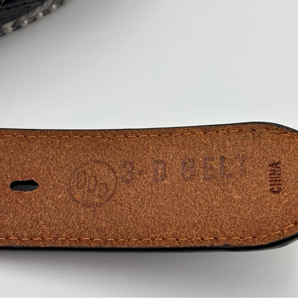 DDD 3D Black‎ Leather Belt Studded Rhinetsone Cross Western Size 40